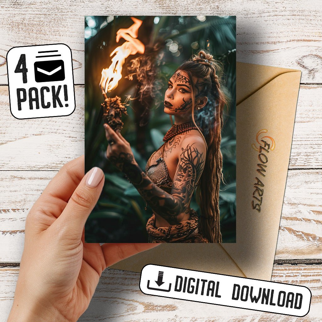 Greeting Card Set Burning Passion Tribal Women - Digital Download