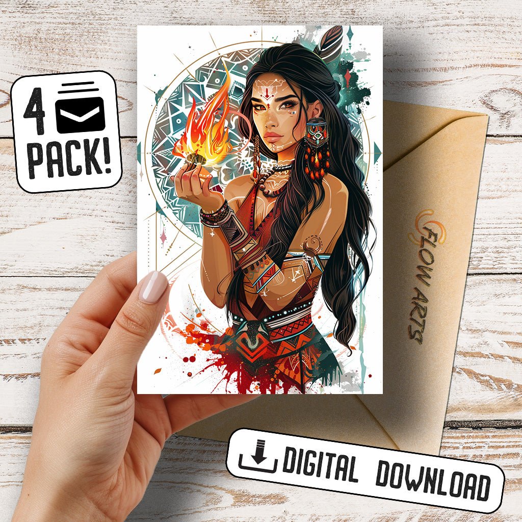 Tribal Flames Greeting Card Set - Digital Download
