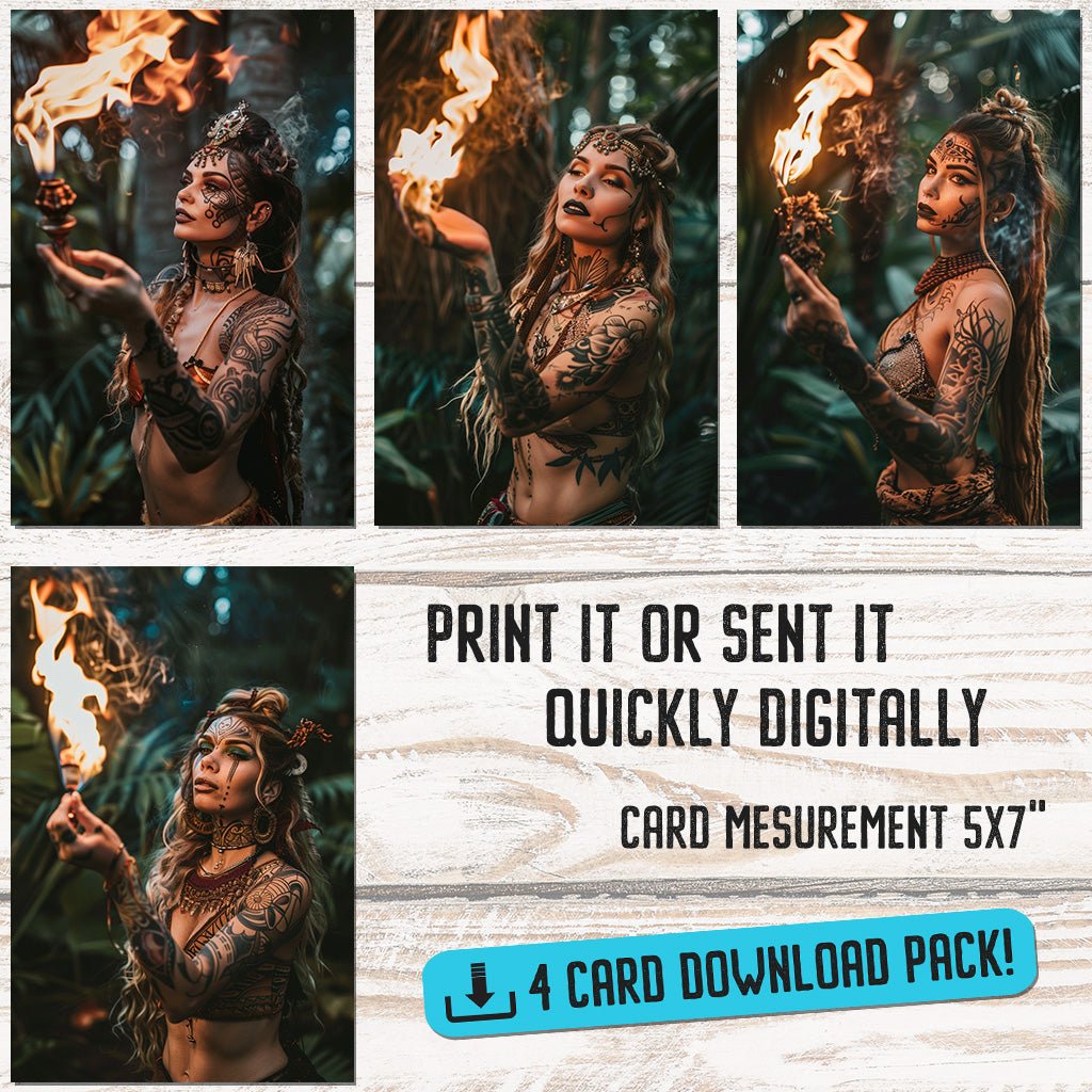 Greeting Card Set Burning Passion Tribal Women - Digital Download