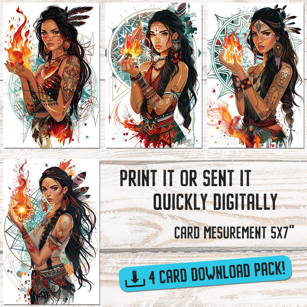 Tribal Flames Greeting Card Set - Digital Download
