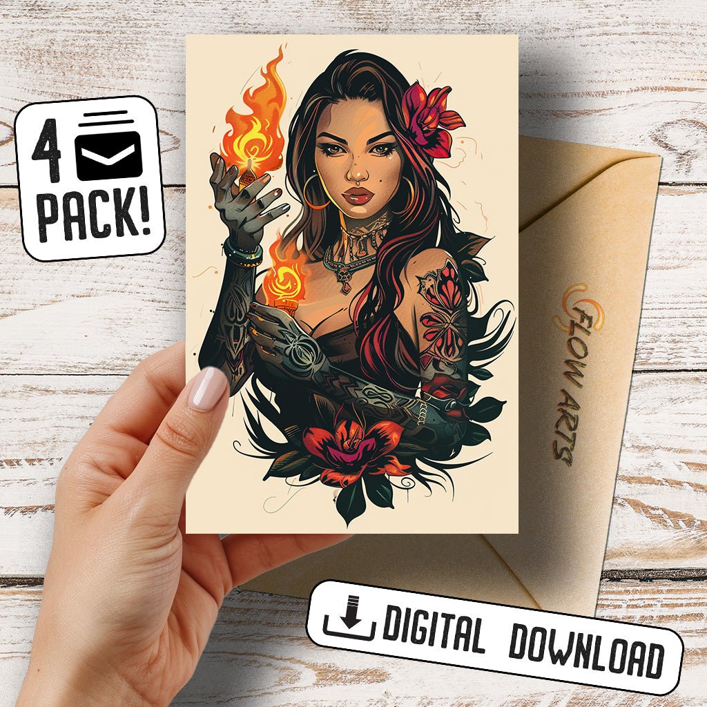 Dark Flames Gothic Greeting Card Set - Digital Download