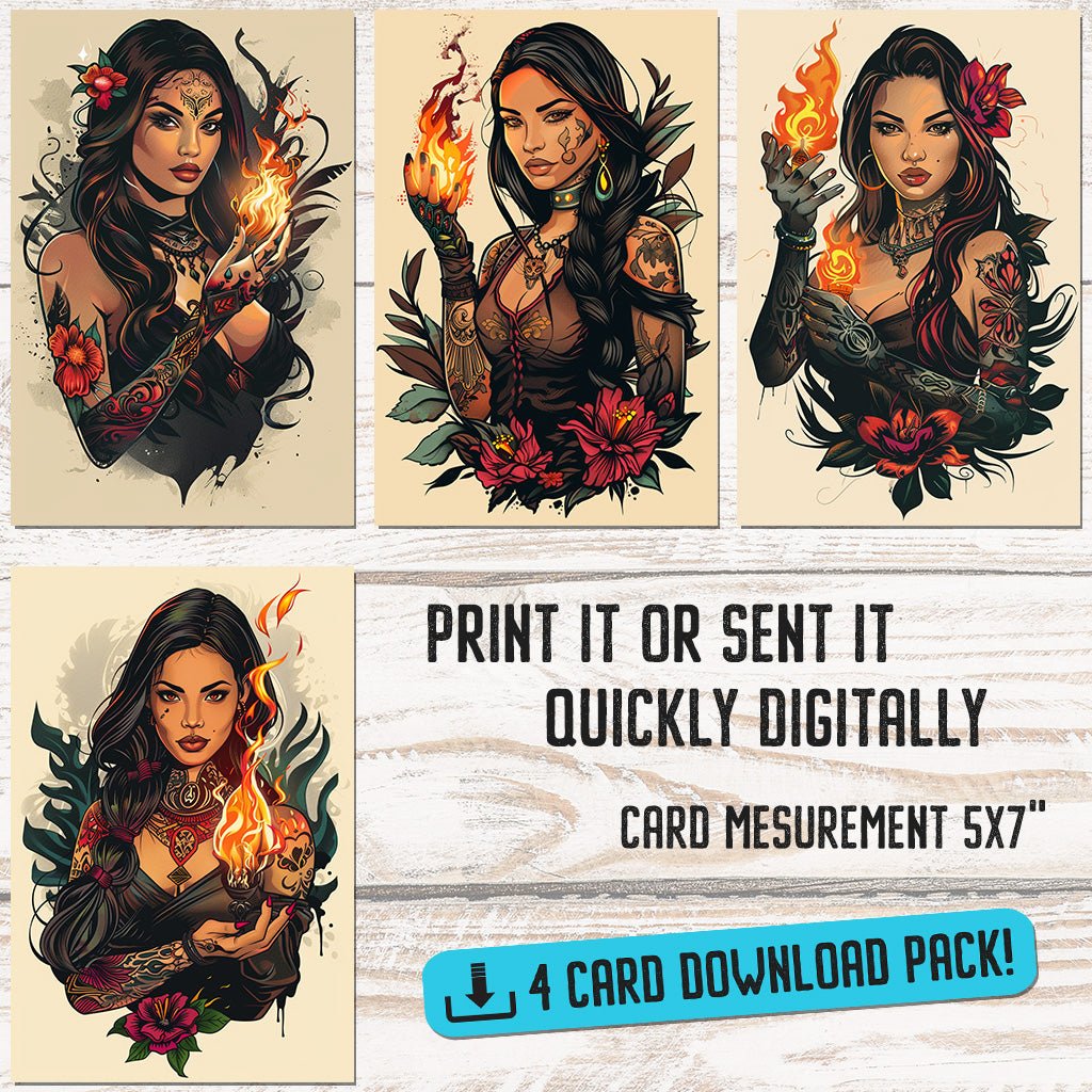 Dark Flames Gothic Greeting Card Set - Digital Download