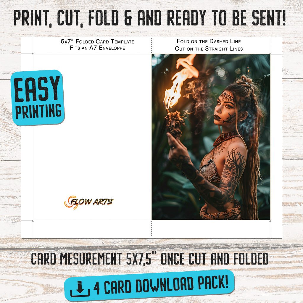 Greeting Card Set Burning Passion Tribal Women - Digital Download